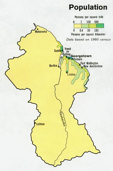 Mapa de Población de la Guyana