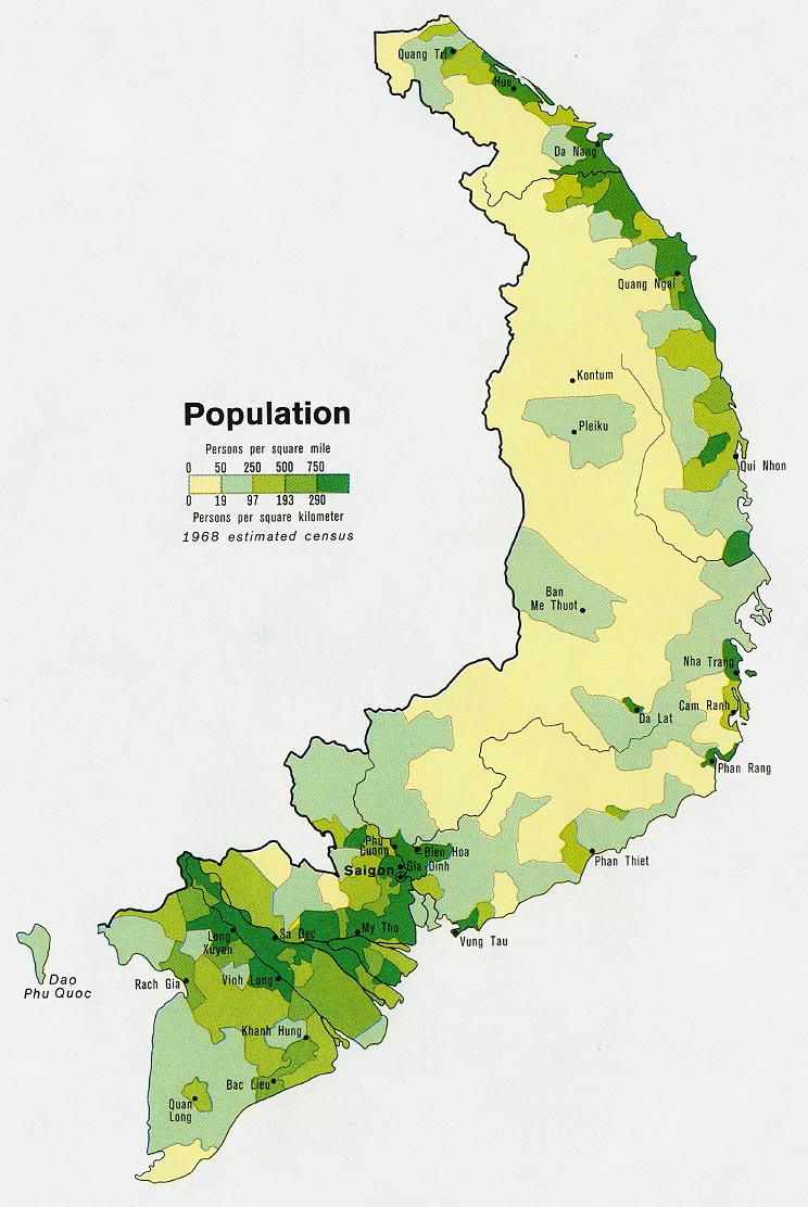 Mapa de Población del Ex Vietnam del Sur 1972
