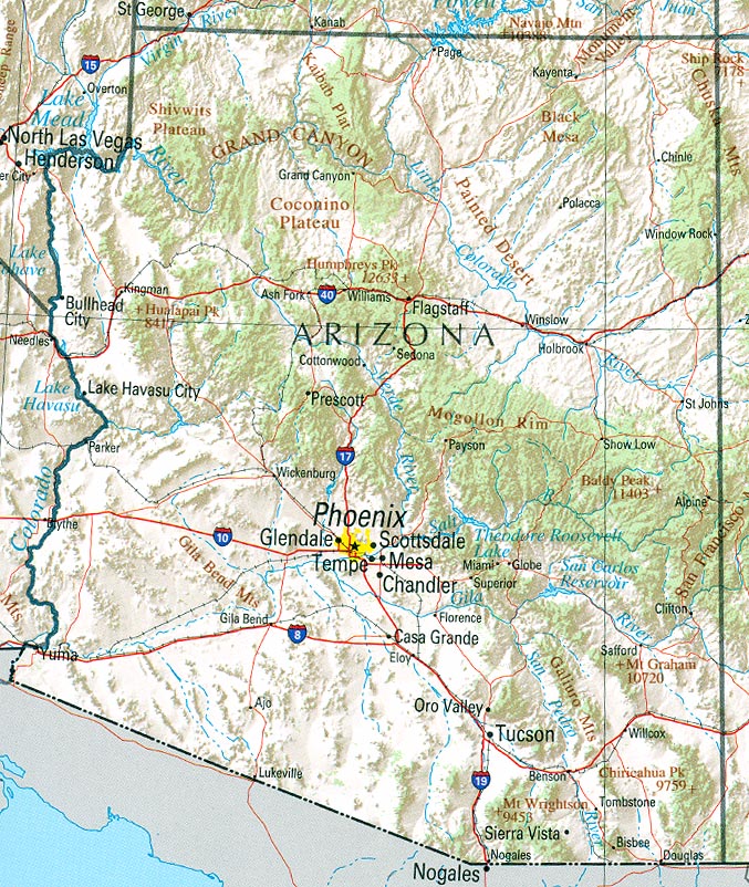 Mapa de Relieve Sombreado de Arizona, Estados Unidos