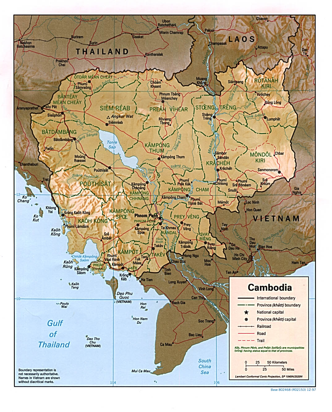 Mapa de Relieve Sombreado de Camboya