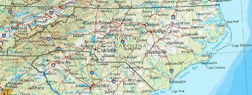 Mapa de Relieve Sombreado de Carolina del Norte, Estados Unidos