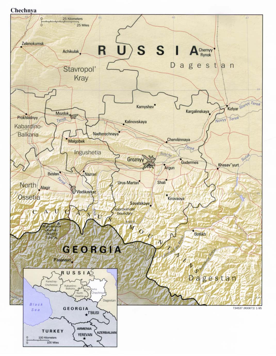 Mapa de Relieve Sombreado de Chechenia, Rusia