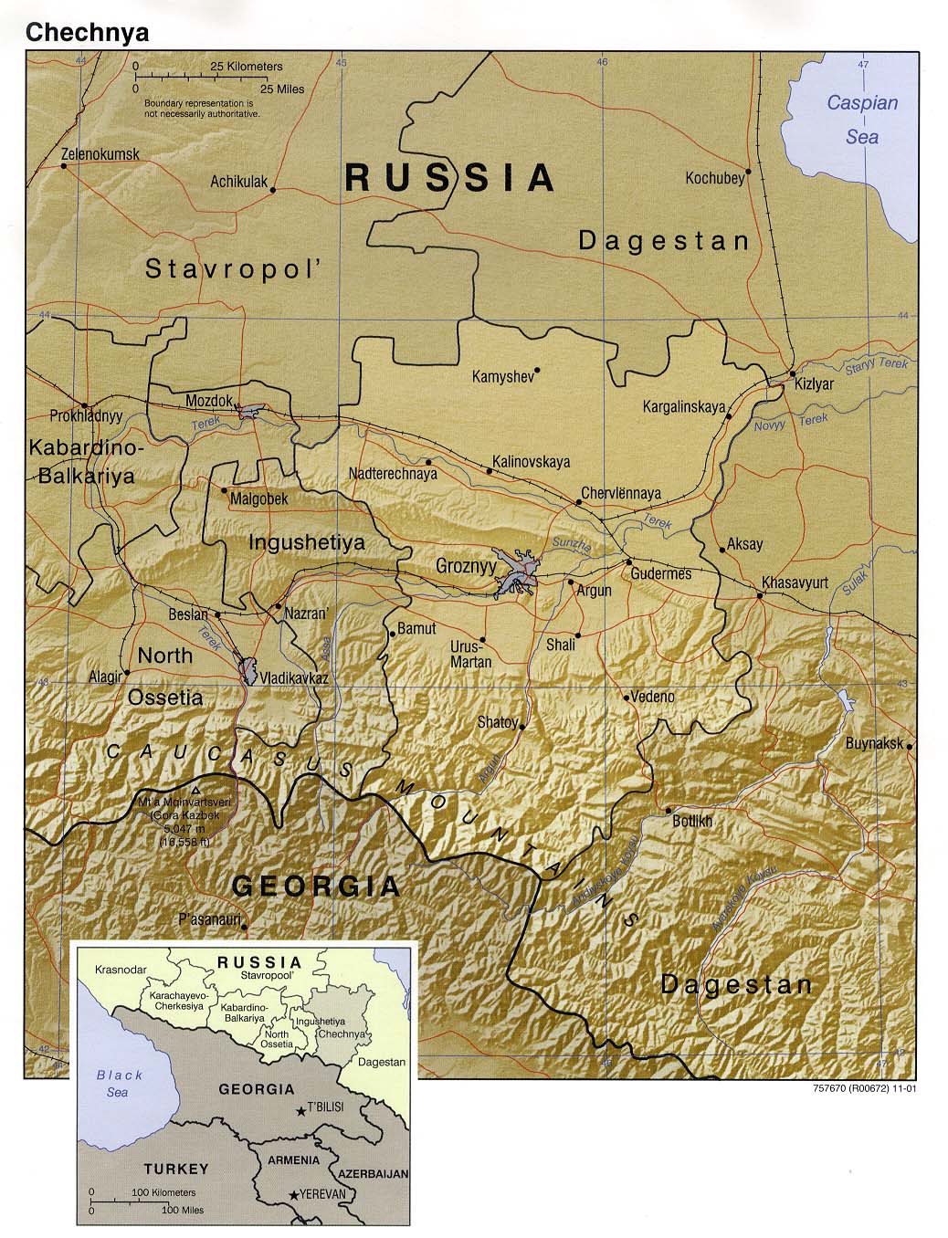 Mapa de Relieve Sombreado de Chechenia, Rusia
