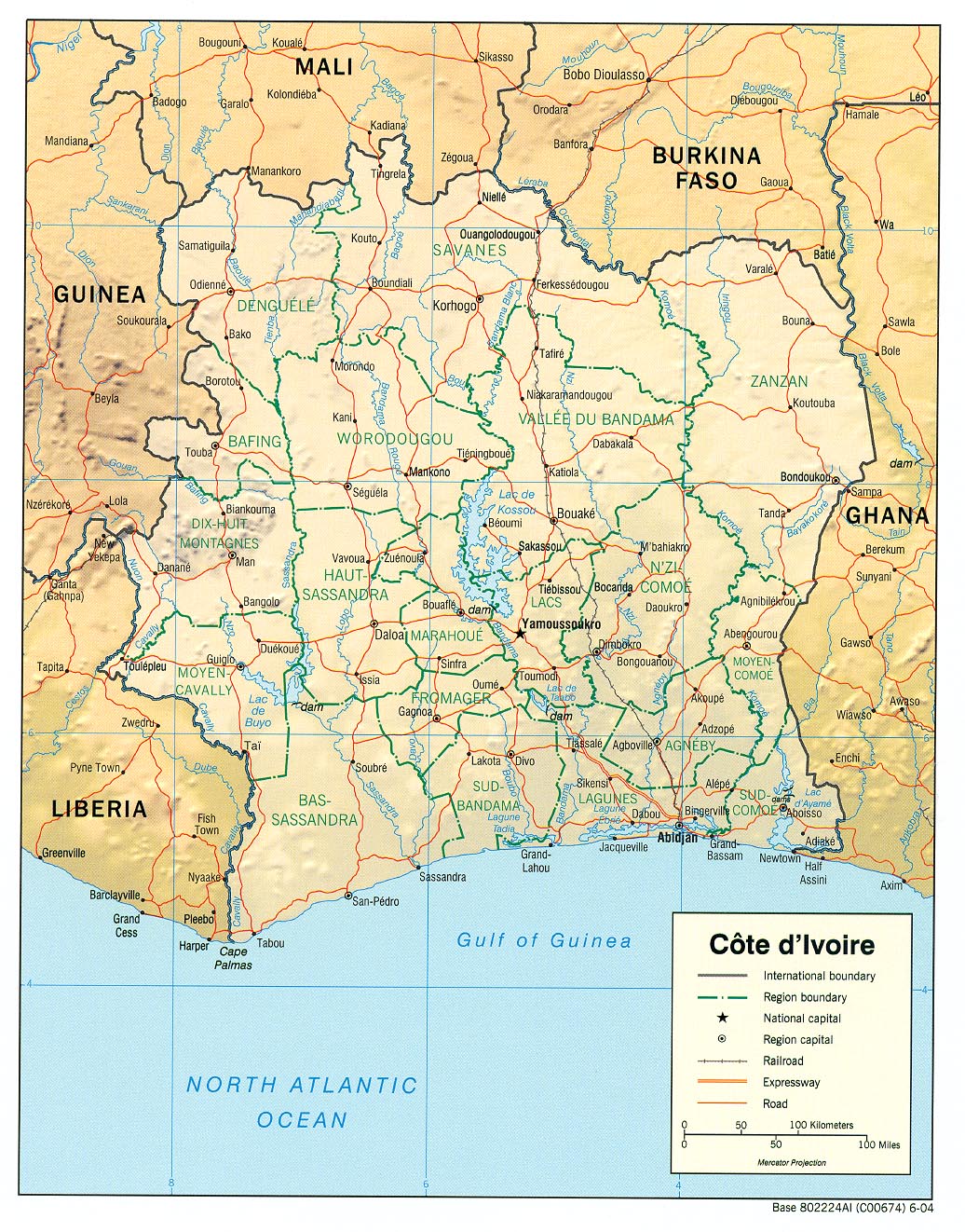Mapa de Relieve Sombreado de Côte d'Ivoire