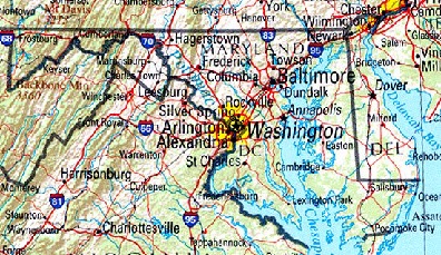 Mapa de Relieve Sombreado de Delaware y Maryland, Estados Unidos