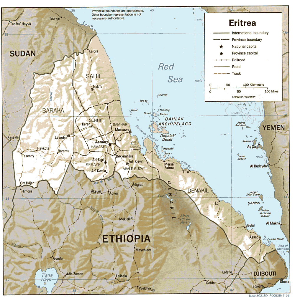 Mapa de Relieve Sombreado de Eritrea
