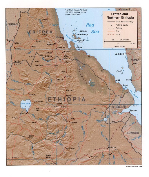 Mapa de Relieve Sombreado de Eritrea y del Norte Etiopía