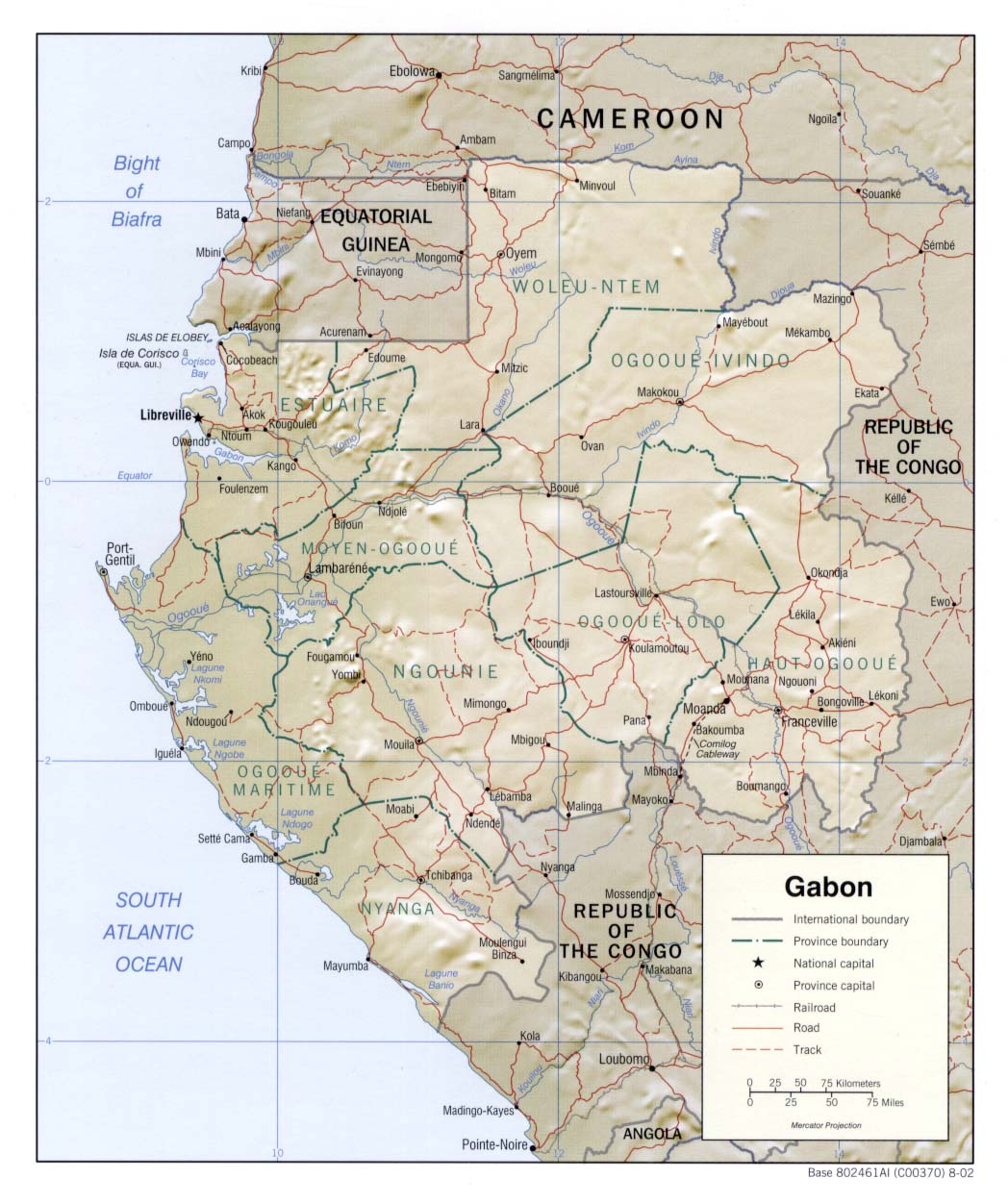 Mapa de Relieve Sombreado de Gabón