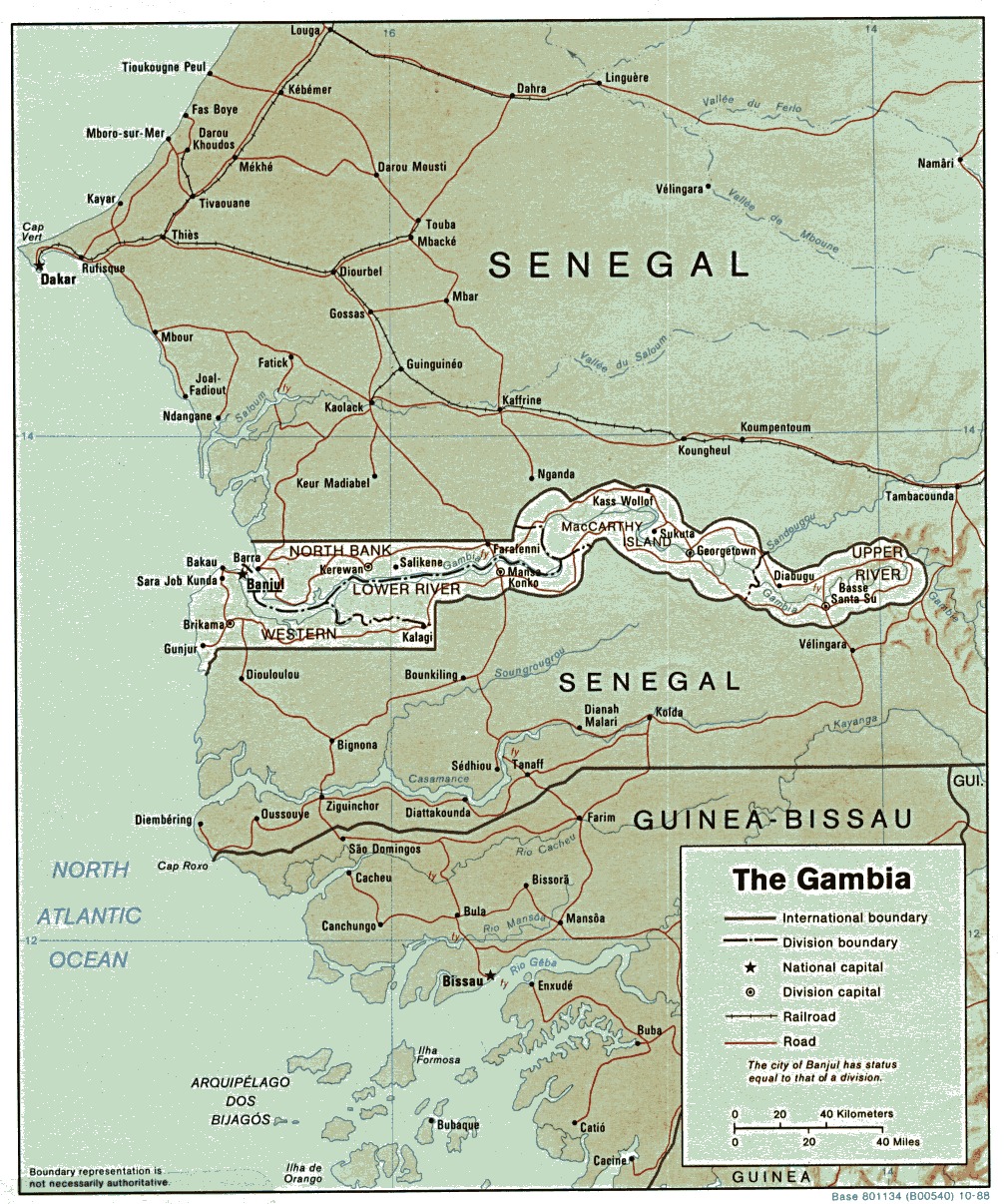 Mapa de Relieve Sombreado de Gambia