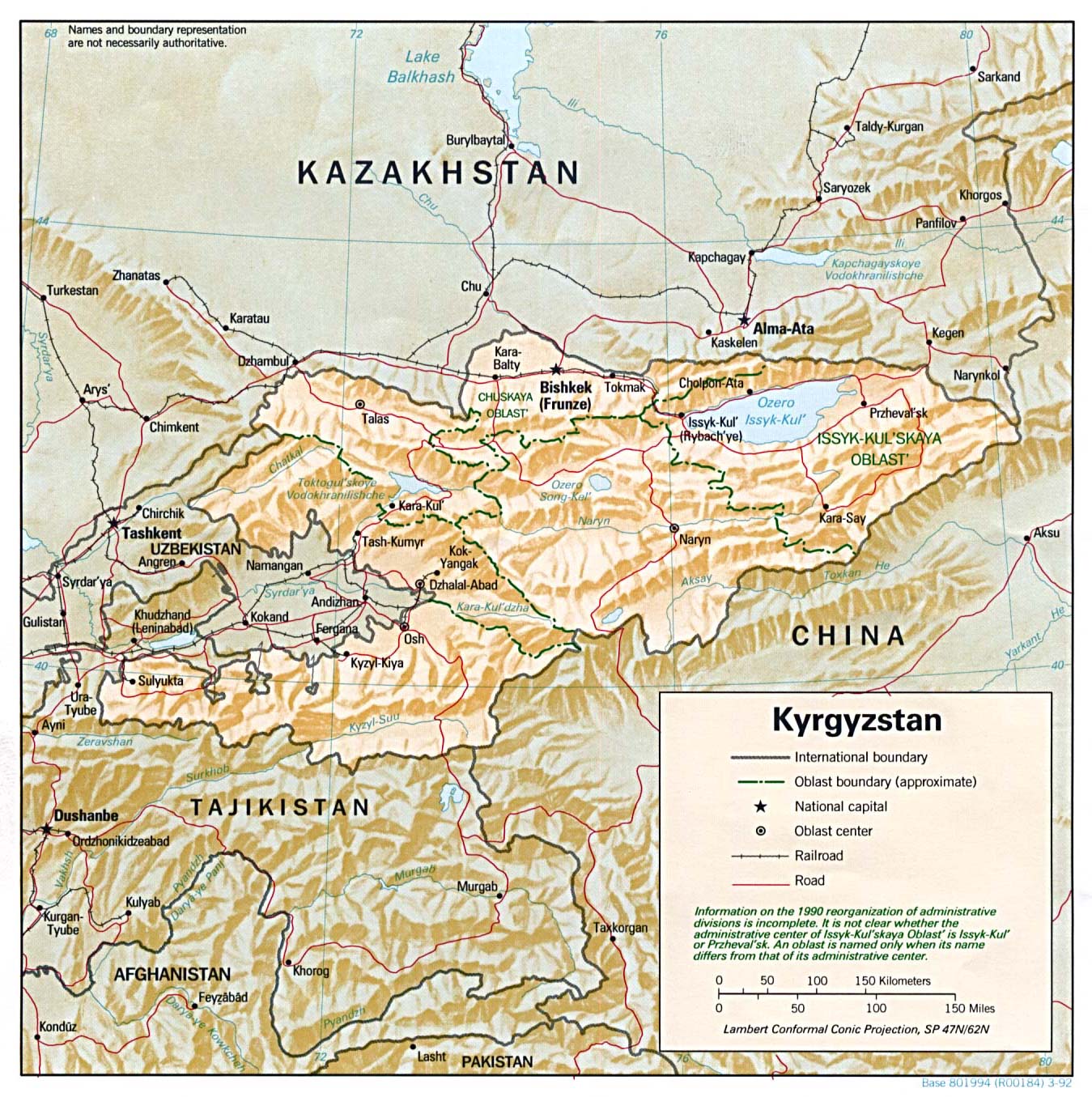 Mapa de Relieve Sombreado de Kirguistán