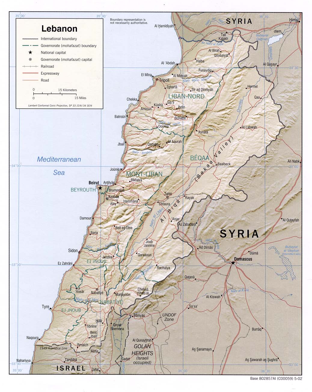 Mapa de Relieve Sombreado de Líbano