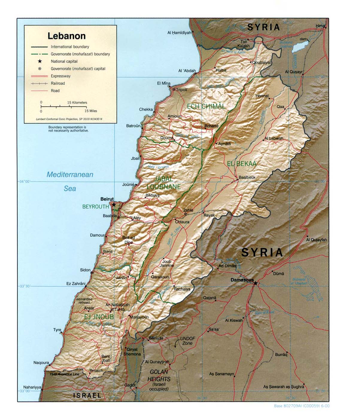 Mapa de Relieve Sombreado de Líbano