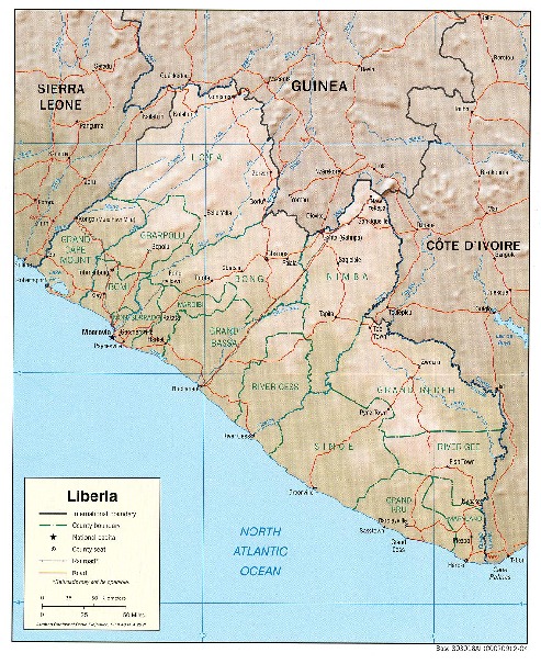 Mapa de Relieve Sombreado de Liberia