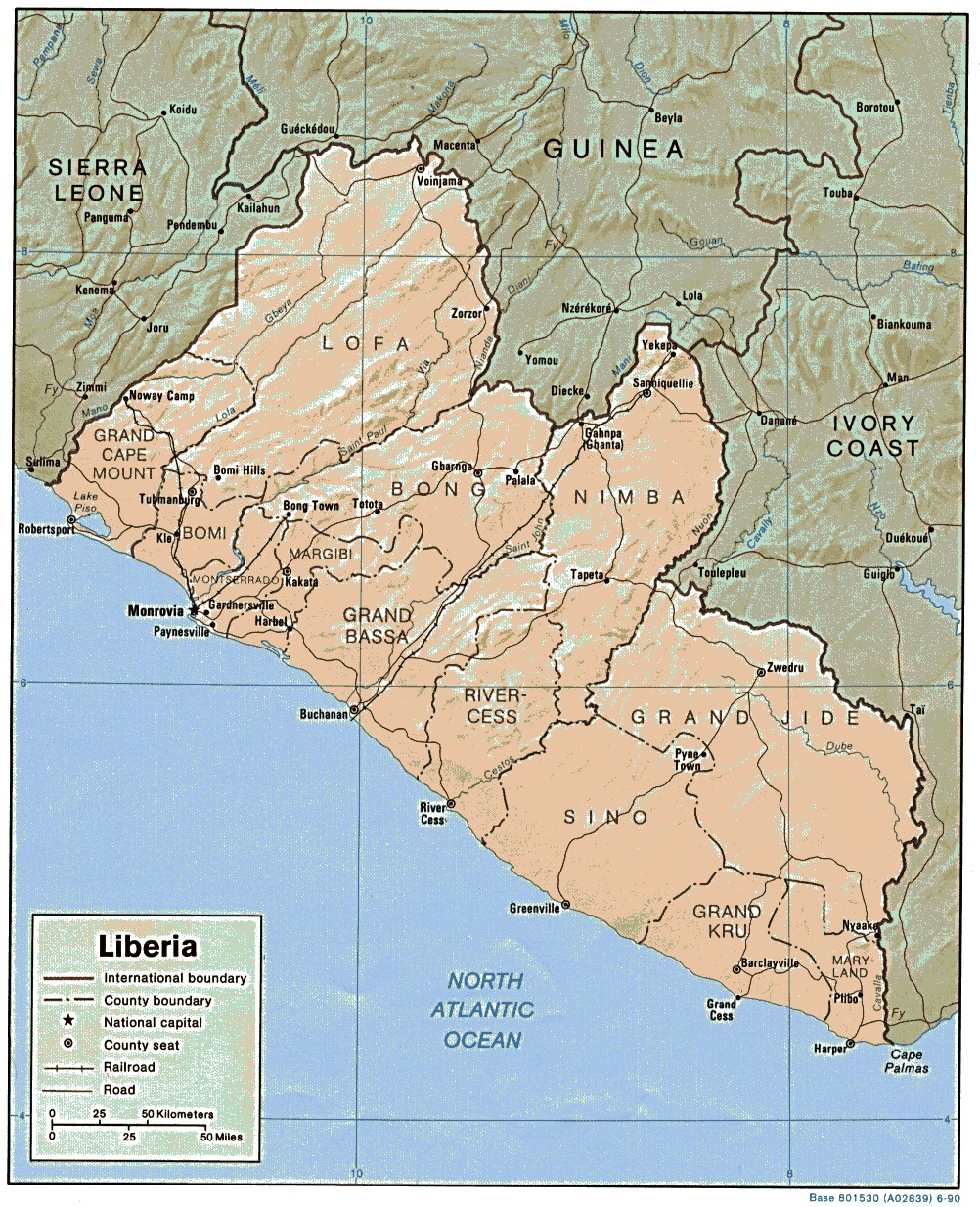 Mapa de Relieve Sombreado de Liberia