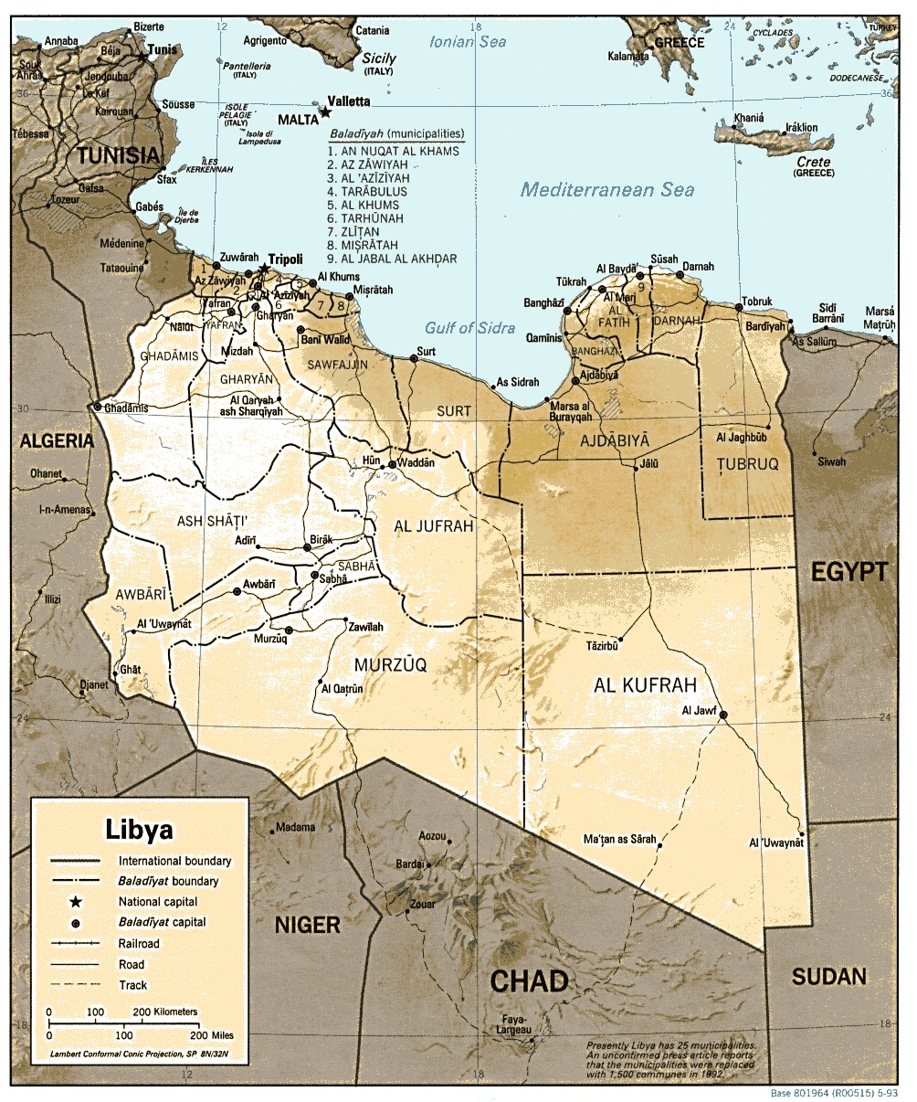 Mapa de Relieve Sombreado de Libia