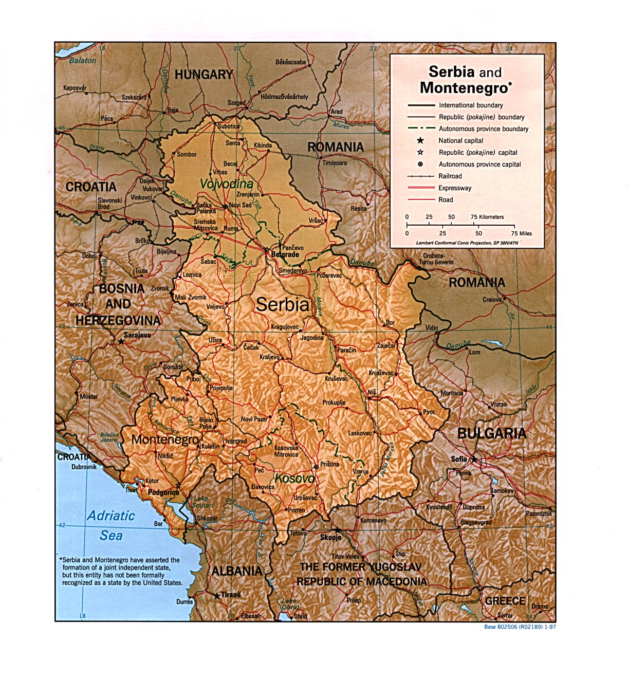 Mapa de Relieve Sombreado de Serbia y Montenegro