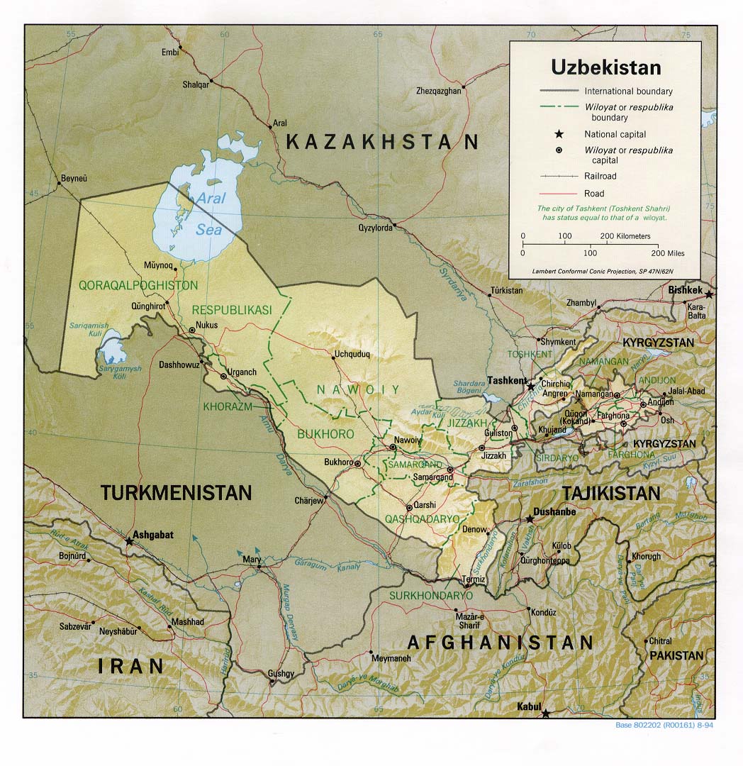 Mapa de Relieve Sombreado de Uzbekistán