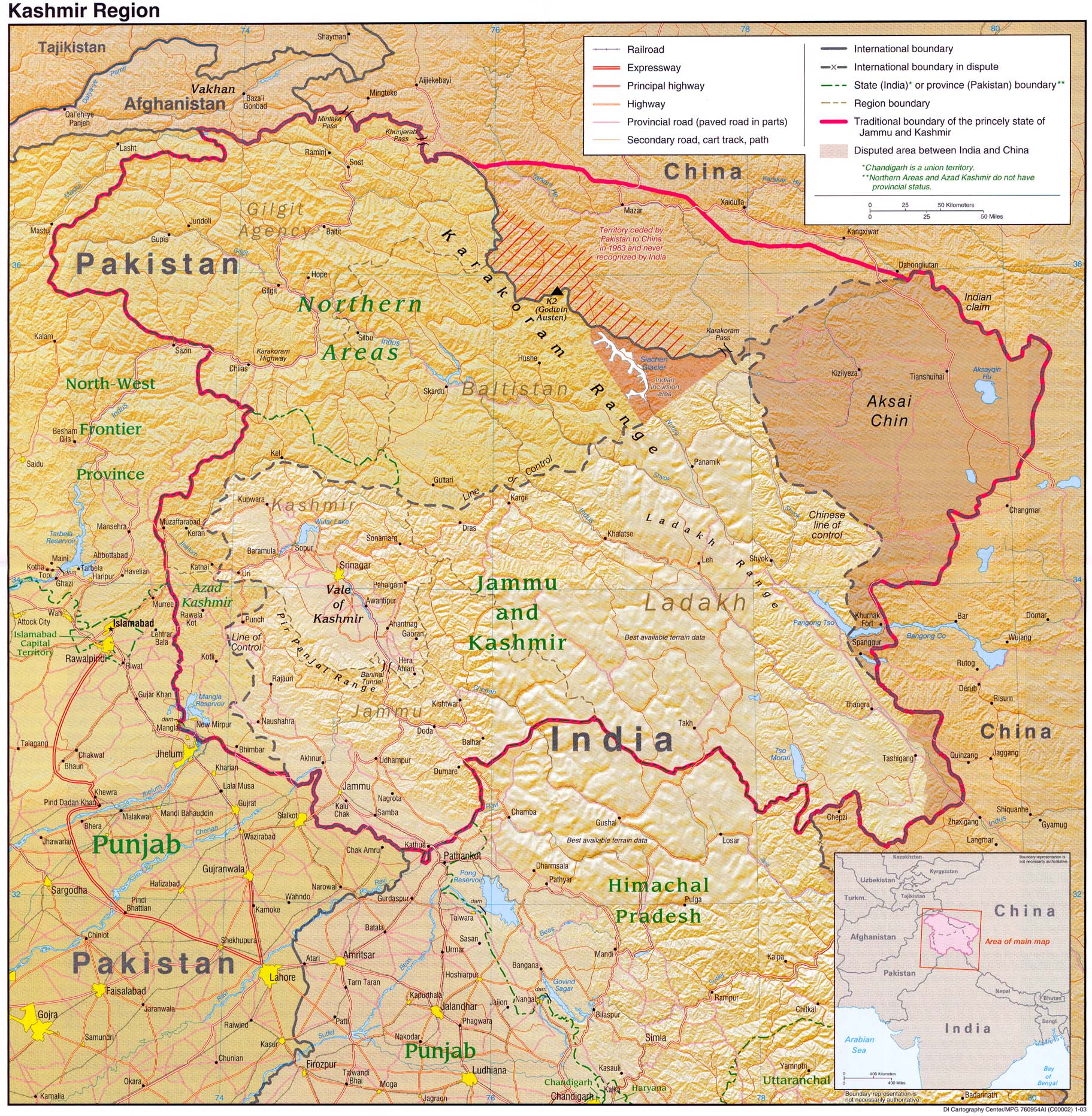 Mapa de Relieve Sombreado de la Región Cachemira