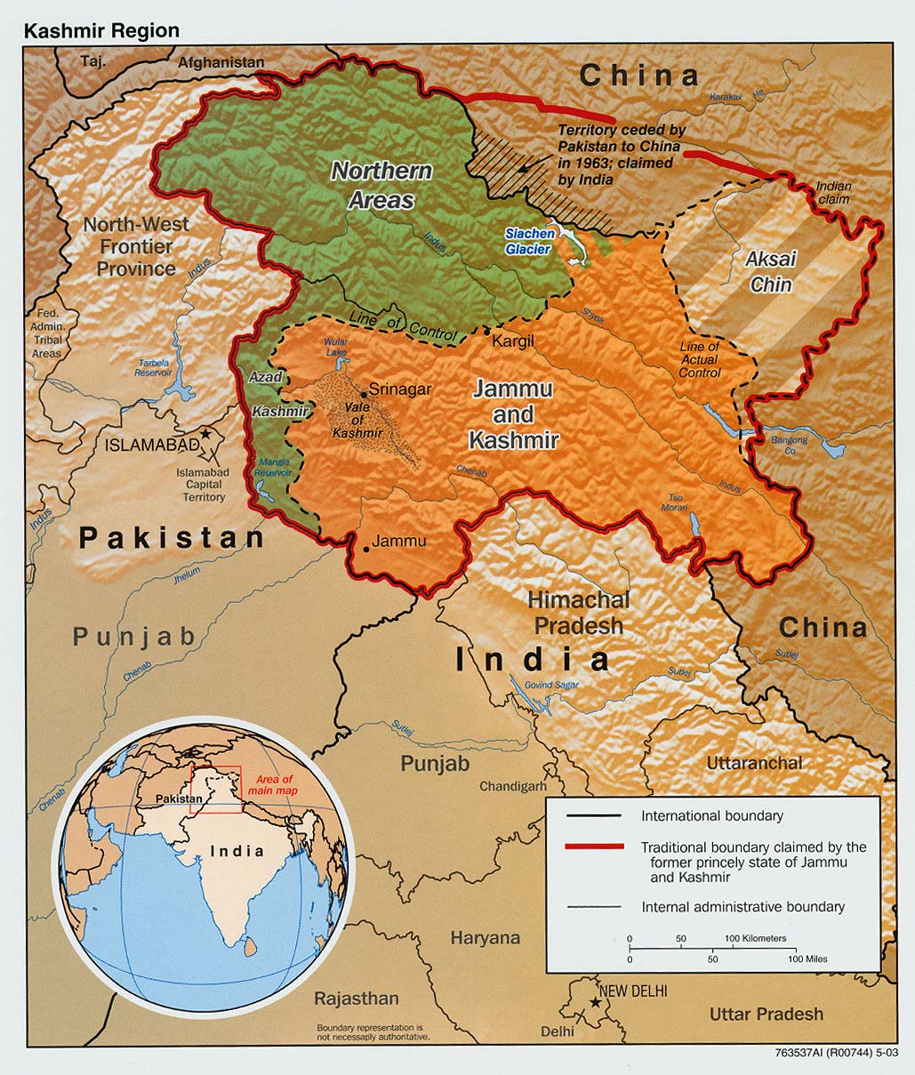 Mapa de Relieve Sombreado de la Región en Disputa de Cachemira