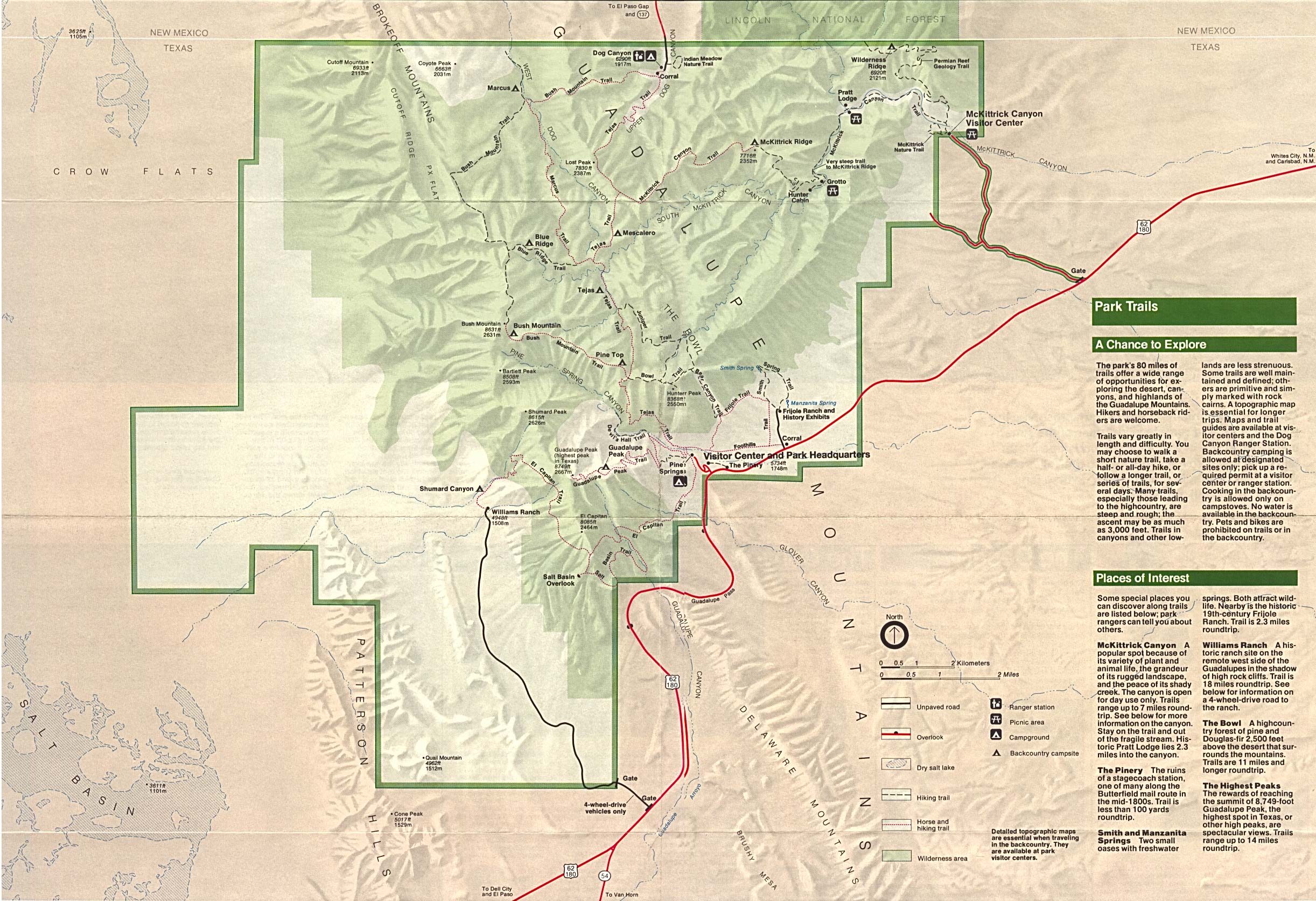 Mapa de Relieve Sombreado del Parque Nacional las Montañas de Guadalupe, Texas, Estados Unidos