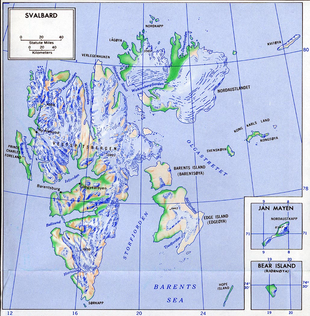 Mapa de Relieve de Archipiélago Svalbard (Océano Ártico),  Noruega