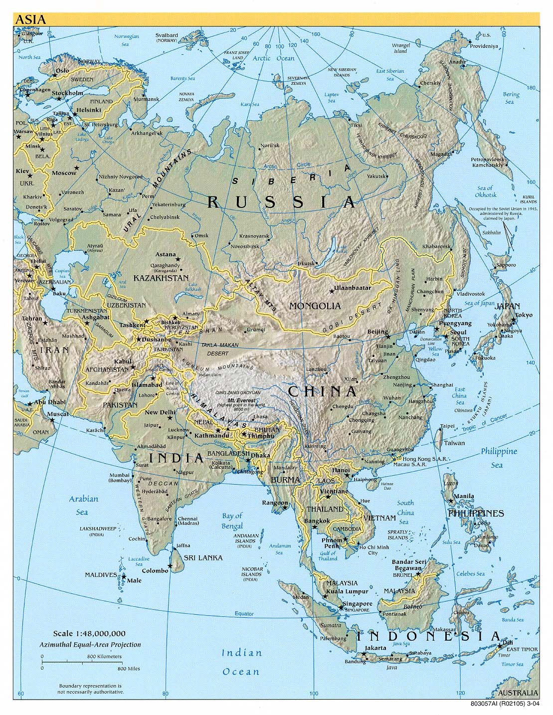 Mapa de Relieve de Asia 2004