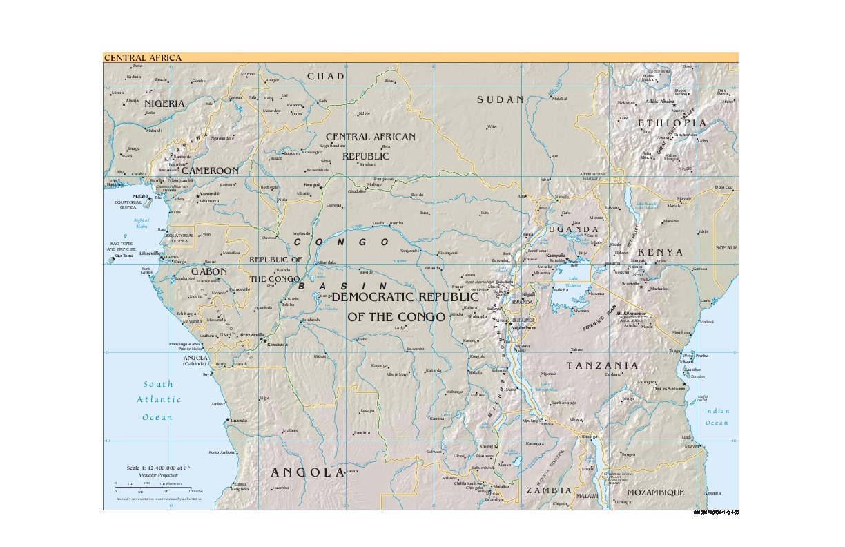 Mapa de Relieve de África Central 2000