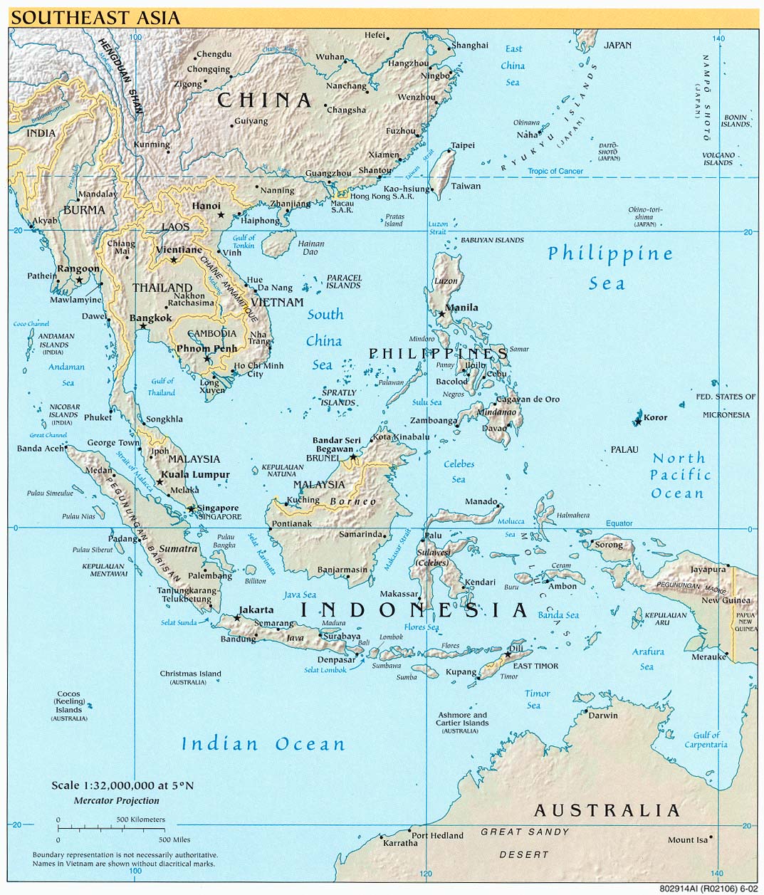 Mapa de Relieve del Sureste Asiático 2002