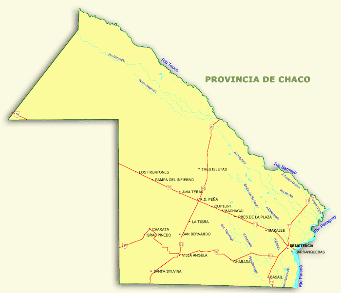 Mapa de Rutas Nacionales, Prov. Chaco, Argentina