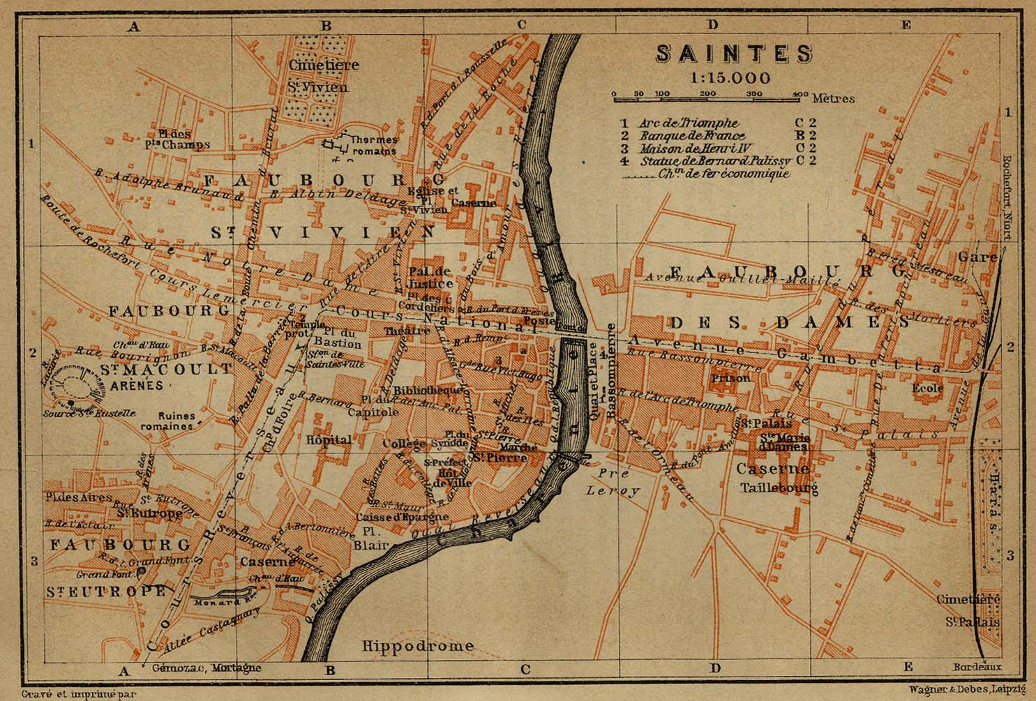 Mapa de Saintes, Francia 1914