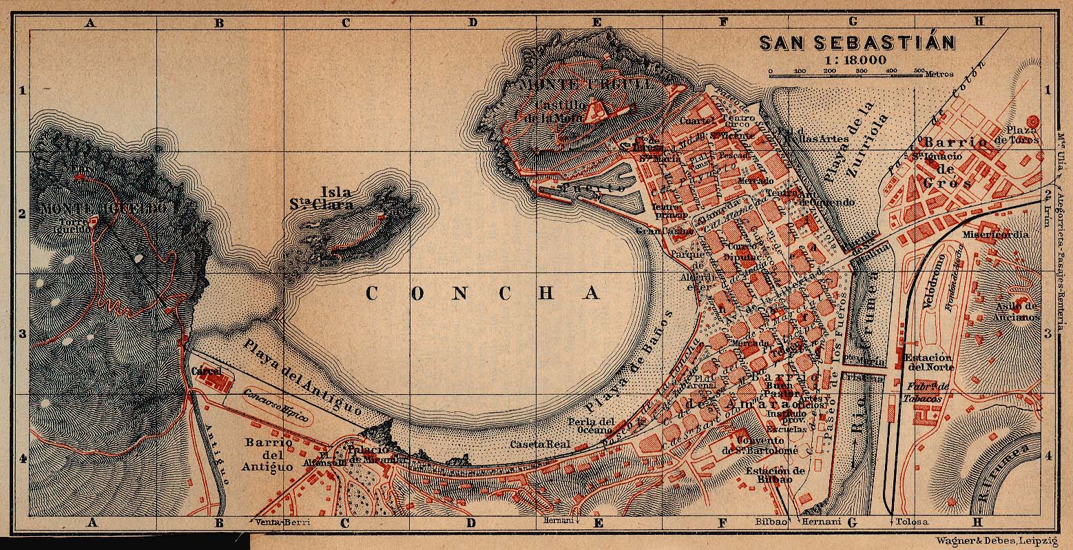 Mapa de San Sebastián, España 1914