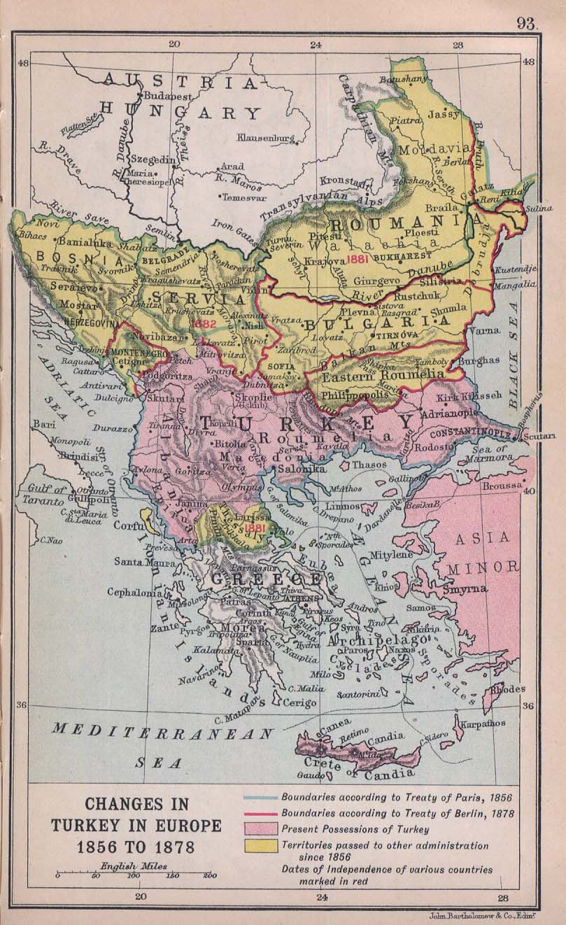 Mapa de Turquía en Europa 1856 Hasta 1878