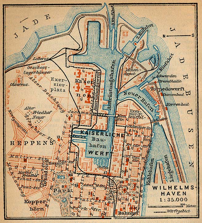 Mapa de Wilhelmshaven, Alemania 1910