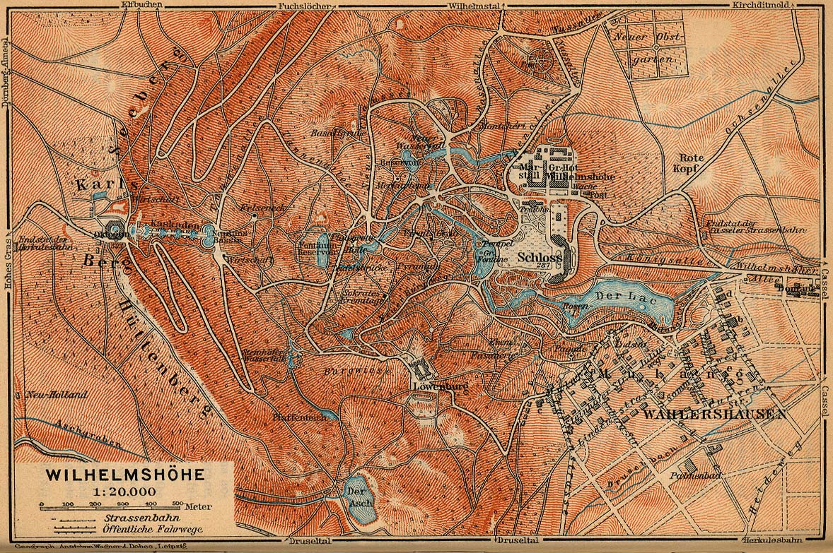 Mapa de Wilhelmshöhe Cerca de Kassel, Alemania 1910