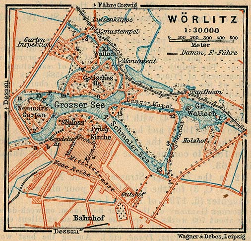 Mapa de Wörlitz, Alemania 1910