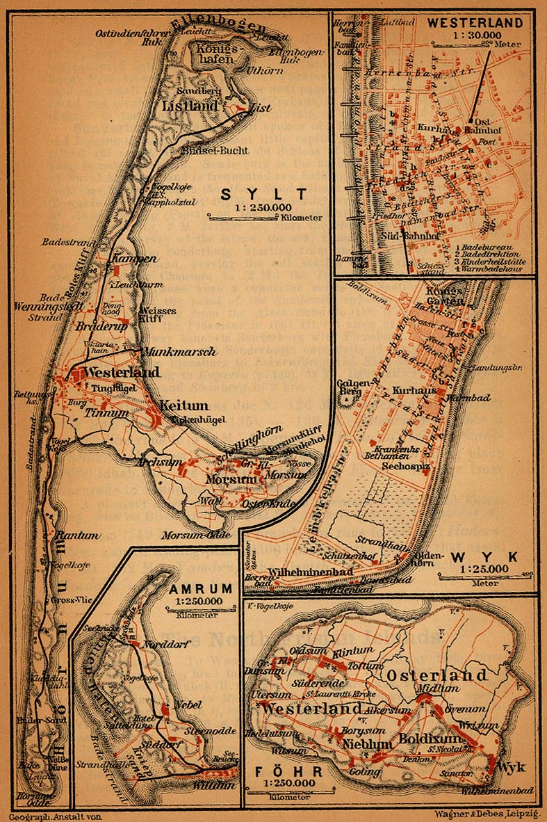 Mapa de Wyk y Westerland, Alemania 1910