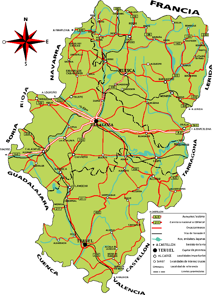 Mapa de carreteras de Aragón