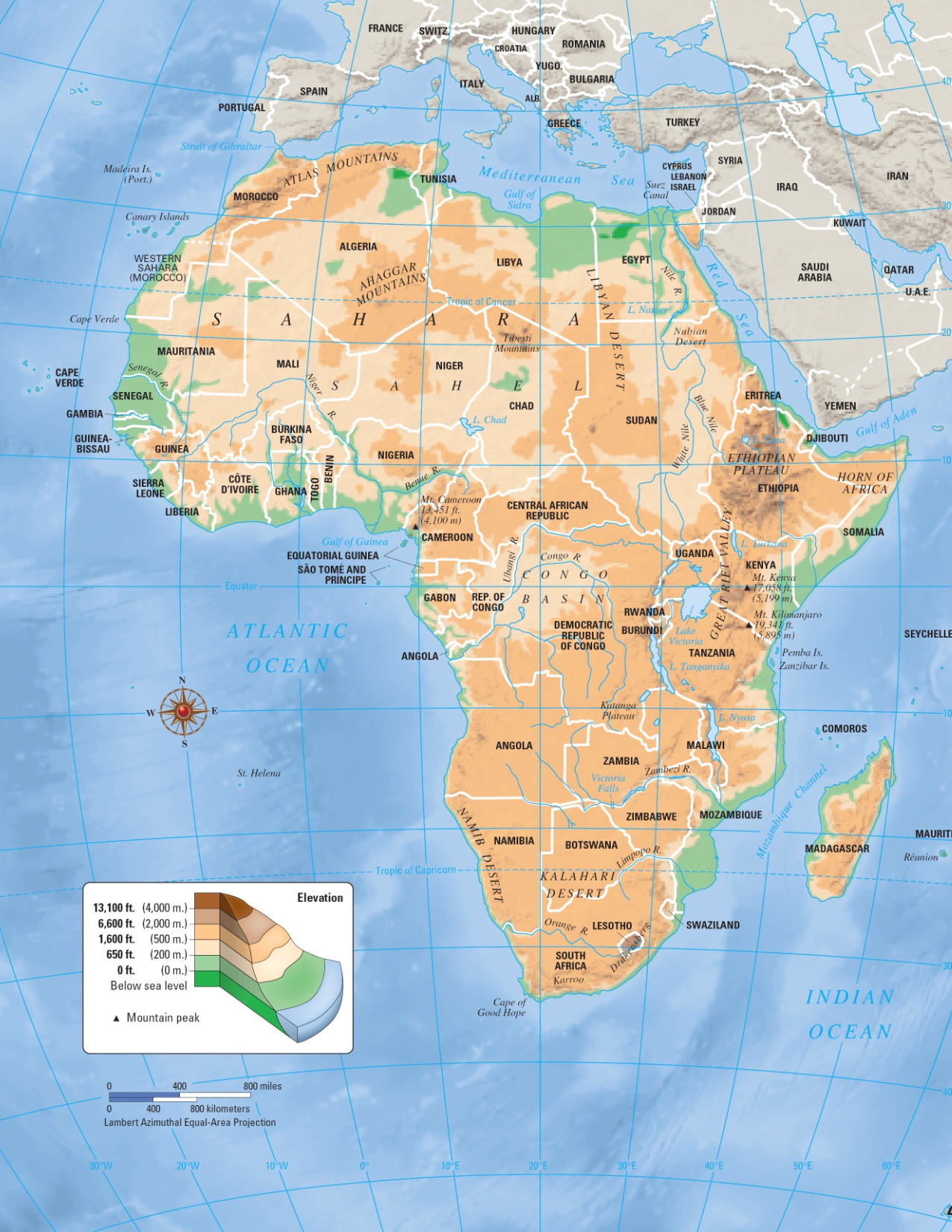 Mapa de elevación de África