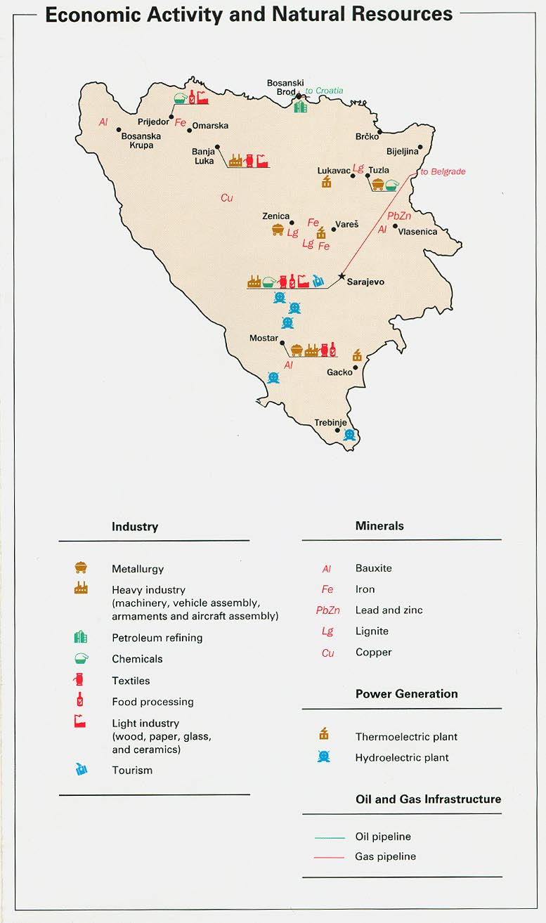 Mapa de la Actividad Económica de y de los Recursos Naturales de Bosnia y Herzegovina