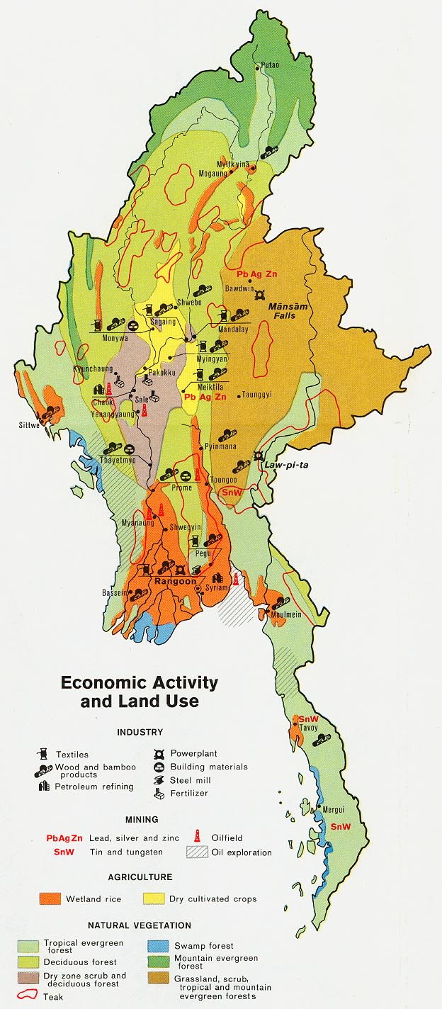 Mapa de la Actividad Económica y del Uso de la Tierra de Birmania (Myanmar)