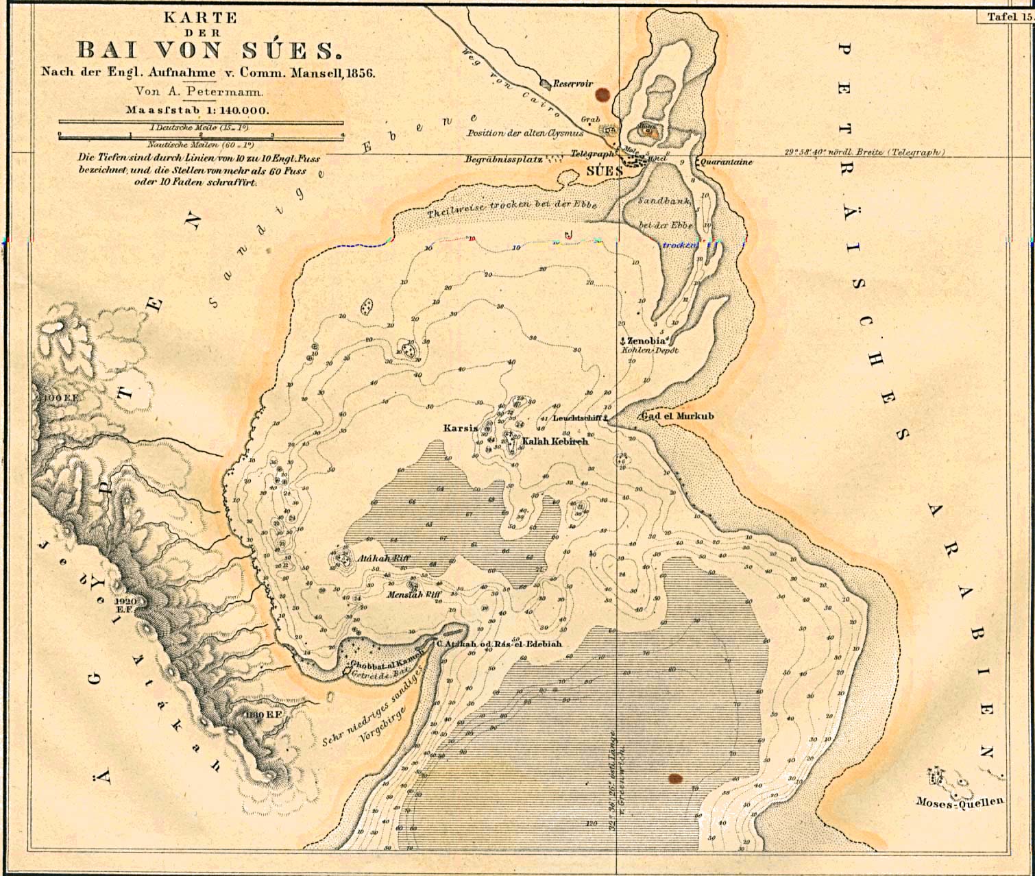 Mapa de la Bahía de Suez, Egipto 1856