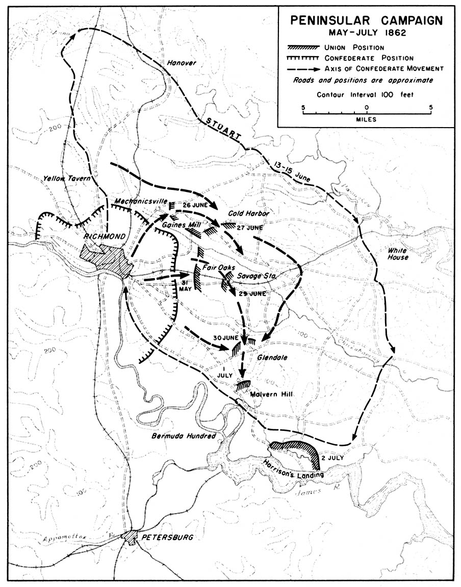 Mapa de la Campaña Penínsular, Guerra Civil Estadounidense, Mayo - Julio 1862