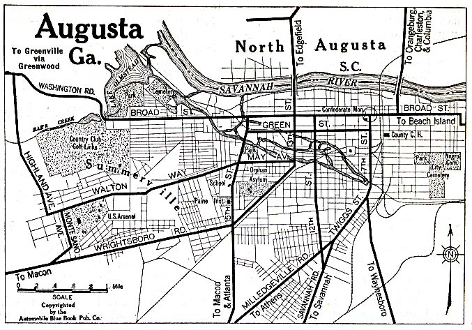 Mapa de la Ciudad de Agostoa, Georgia, Estados Unidos 1920