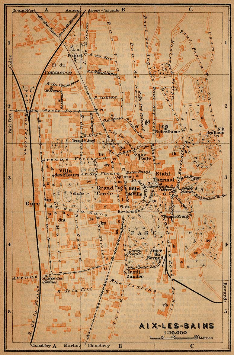 Mapa de la Ciudad de Aix-les-Bains, Francia 1914