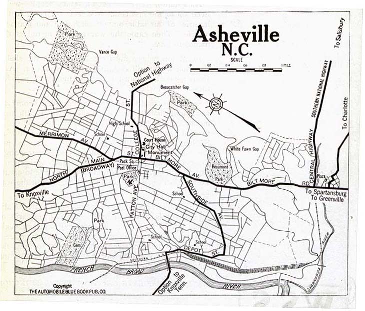 Mapa de la Ciudad de Asheville, Carolina del Norte, Estados Unidos 1919