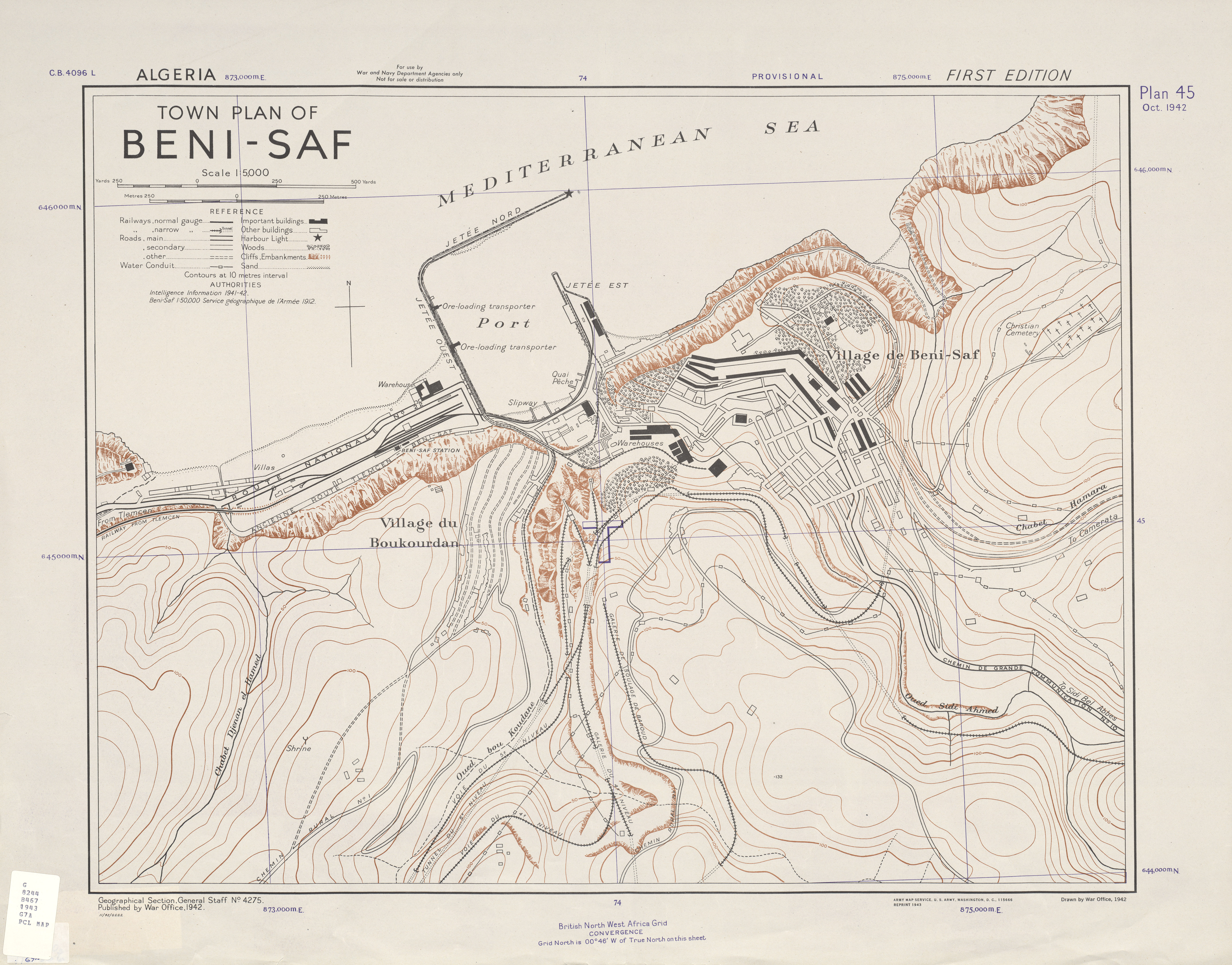 Mapa de la Ciudad de Béni Saf, Argelia 1943