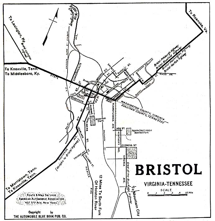 Mapa de la Ciudad de Bristol, Virginia, Tennessee, Estados Unidos 1919