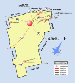 Mapa de la Ciudad de Cañuelas, Prov. Buenos Aires, Argentina