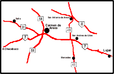 Mapa de la Ciudad de Carmen de Areco, Prov. Buenos Aires, Argentina