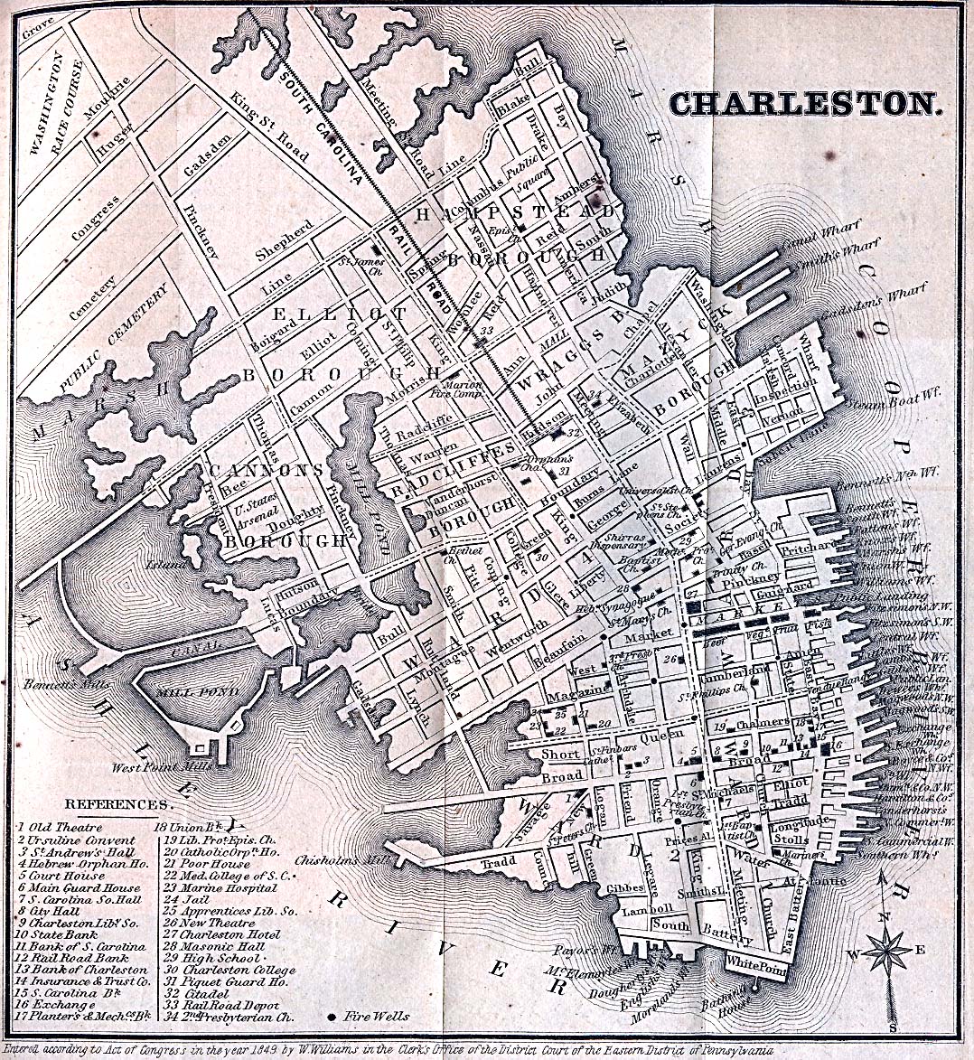 Mapa de la Ciudad de Charleston, Carolina del Sur, Estados Unidos 1849